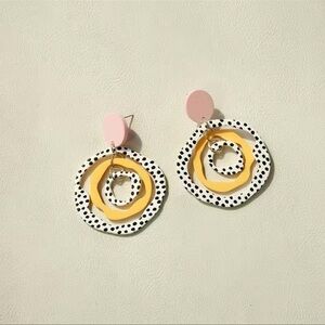 Lightweight Retro Acrylic Dangle Earrings Pink Yellow Black polka dots